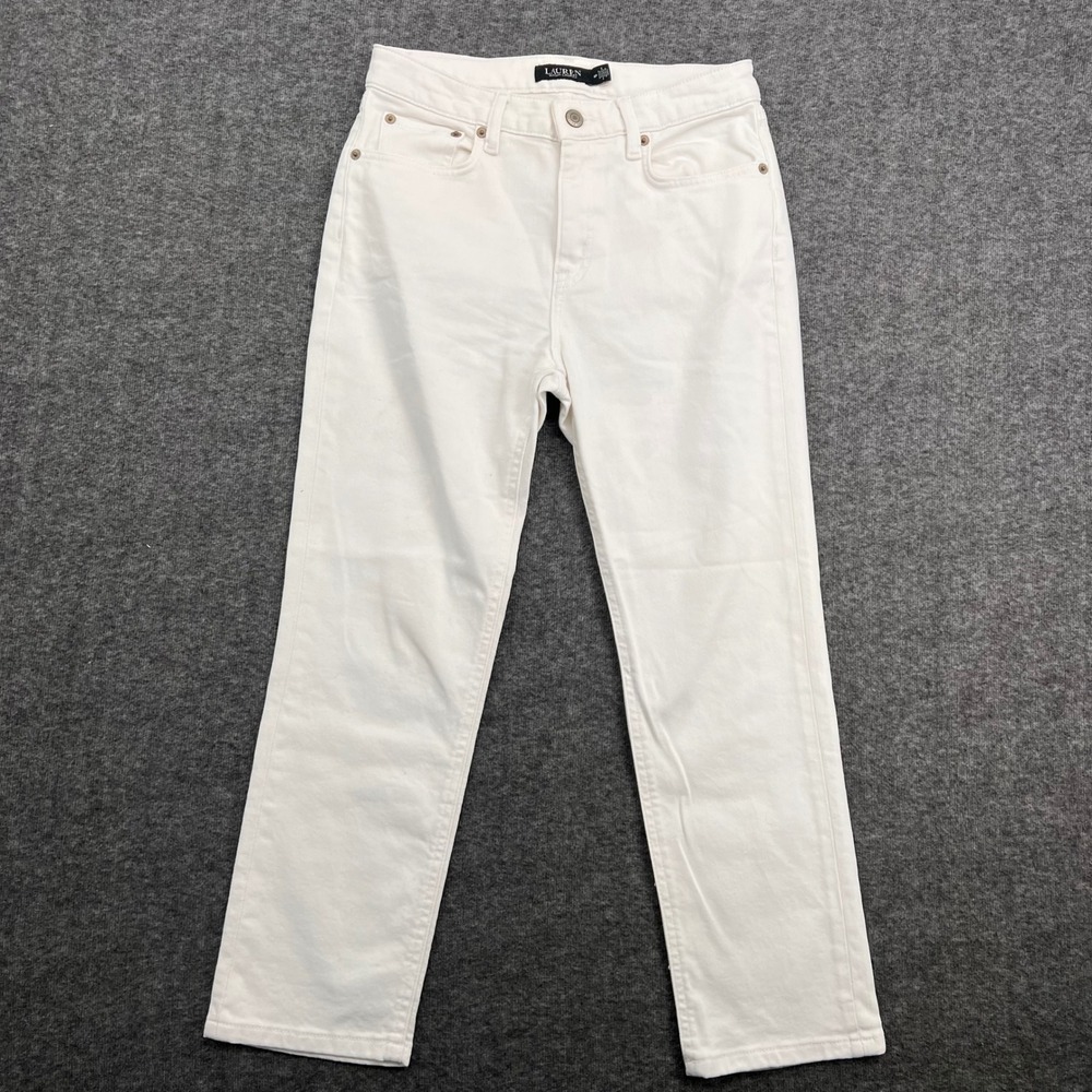 Lauren Ralph Lauren Womens White Straight Leg Stretch Jeans Size 4P Petite